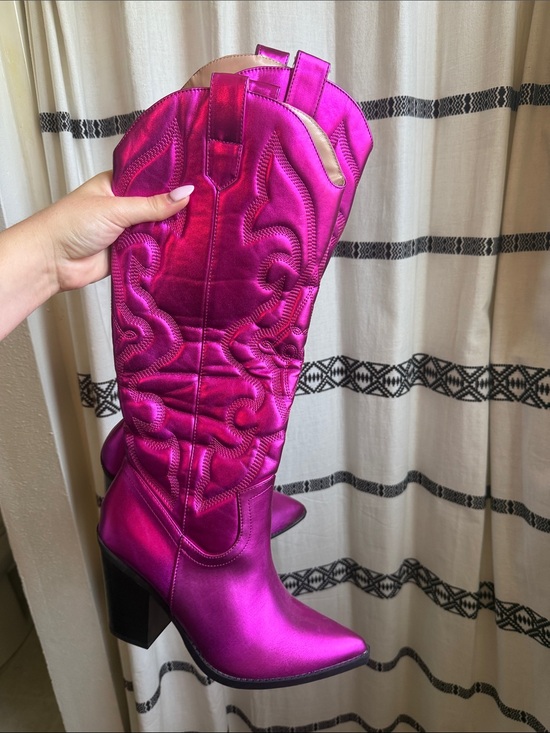 Shoes - Women's Fuchsia Satin Cowboy Boots - Elegant Western Style